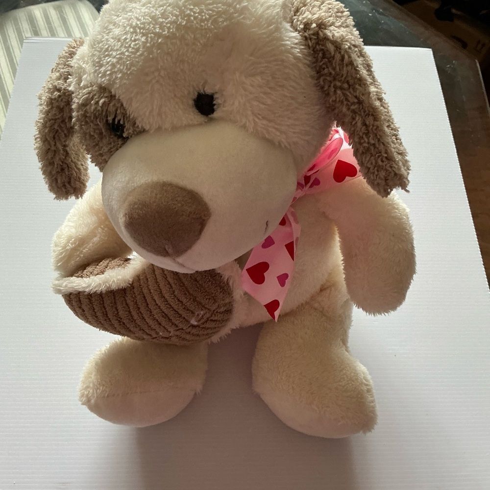 Kellytoy Dog Plush Toy 12" Beige Stuffed Animal w/ Love Brown Heart.